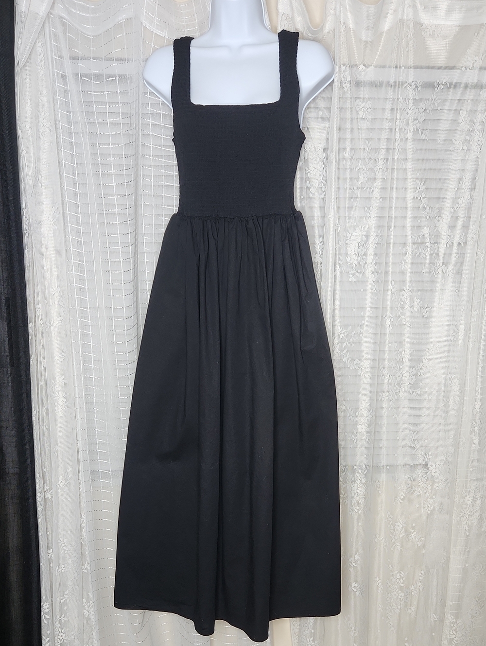 Wayf Black Smocked Fit & Flare Sundress W/ Pockets SzL